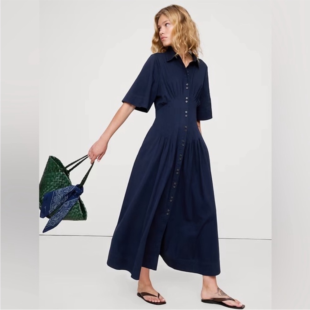 Banana Republic Navy Button-Front Midi Dress
